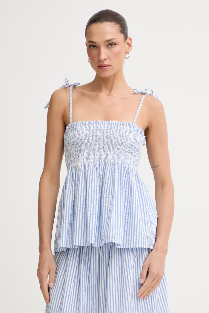 Tommy Hilfiger top dámsky bavlnený s elastanom SUMMER modrá WW0WW50543
