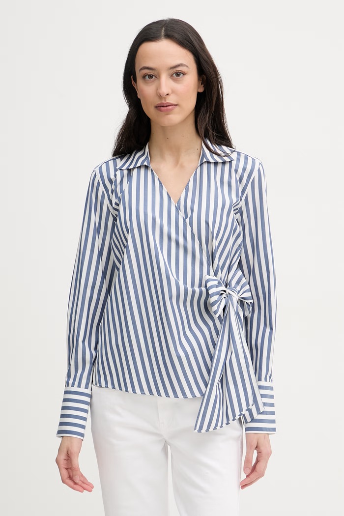 Tommy Hilfiger zavinovacia blúzka dámska bavlnená modrá WW0WW49650