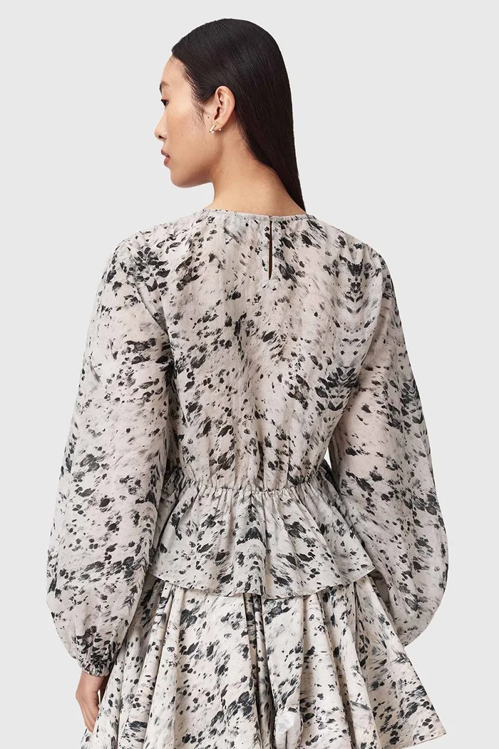 AllSaints bluzka z falbanką damska z wiskozą MELANI W001PE beżowy SS26