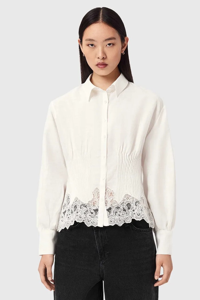 AllSaints cămașă pentru femei, din in CAROL alb W040PE
