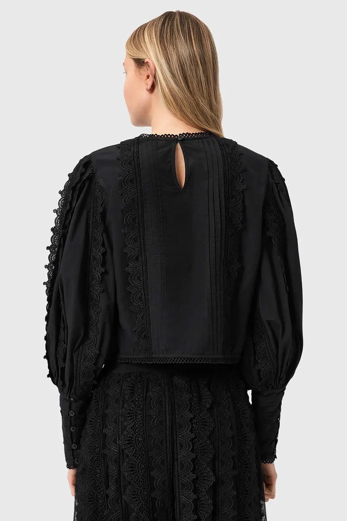 Bavlnená blúzka AllSaints HART W052PE čierna SS26
