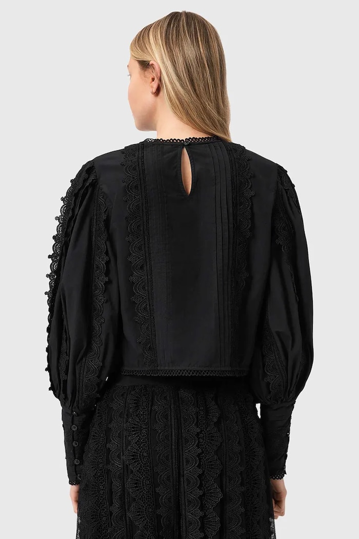 Bavlnená blúzka AllSaints HART W052PE čierna SS26
