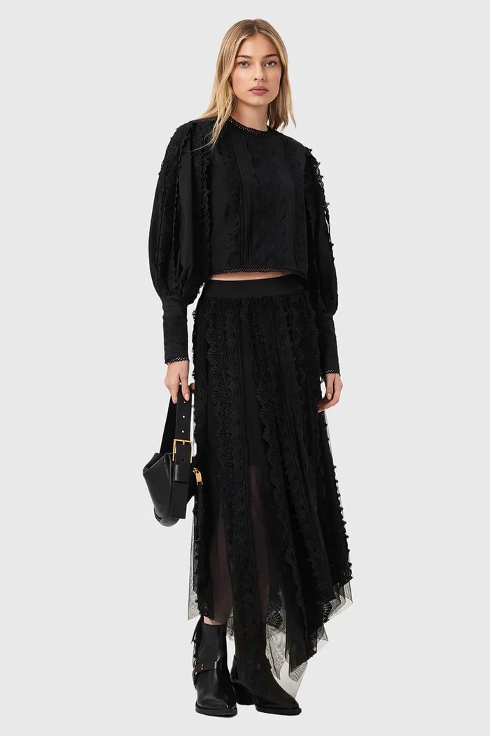 Oblečenie Bavlnená blúzka AllSaints HART W052PE čierna