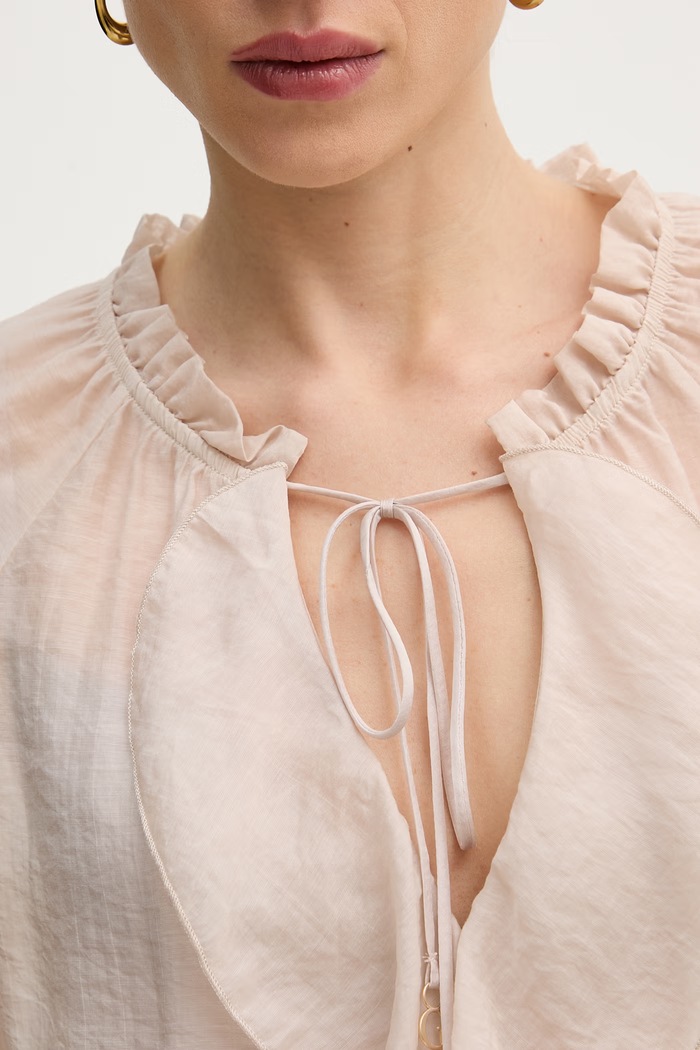 Guess Μπλούζα με βολάν Γυναικεία MAELYS W6GH28.W1844 μπεζ