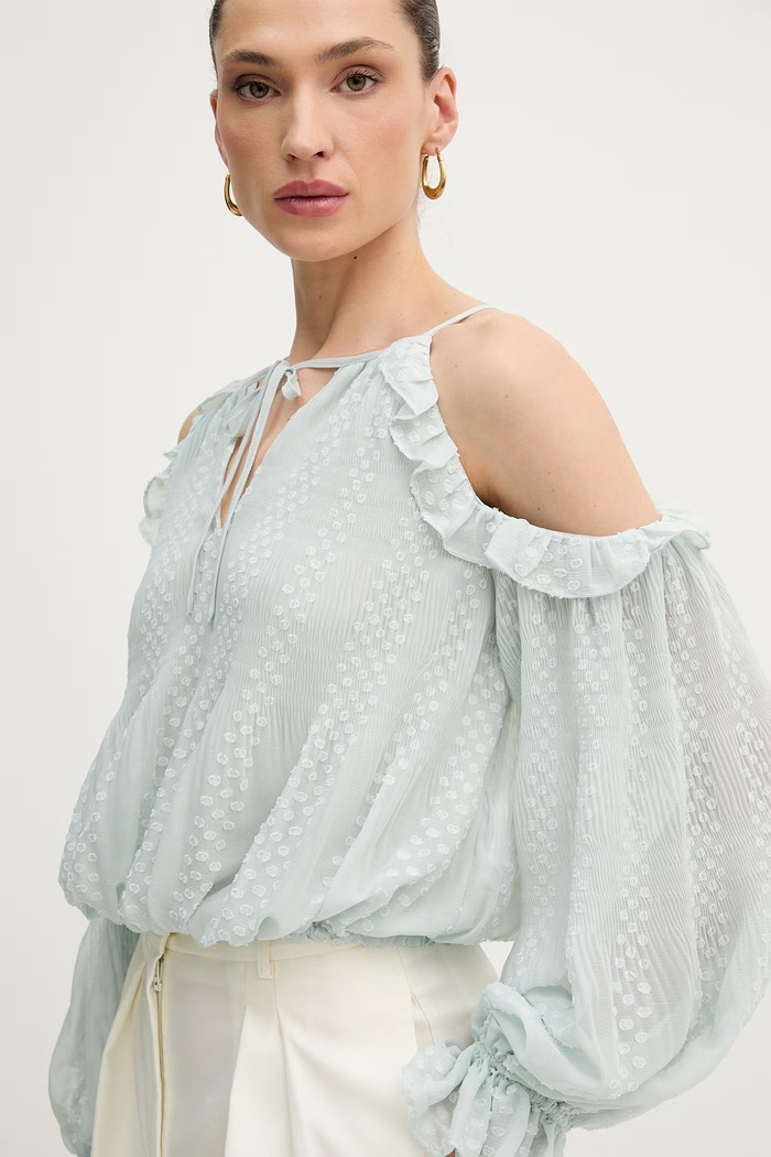 Guess μπλούζα με ανοιχτούς ώμους Γυναικεία EMILIA τιρκουάζ W6GH61.W2041