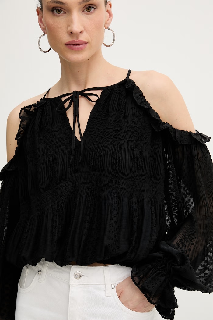 Guess μπλούζα με ανοιχτούς ώμους Γυναικεία EMILIA μαύρο W6GH61.W2041