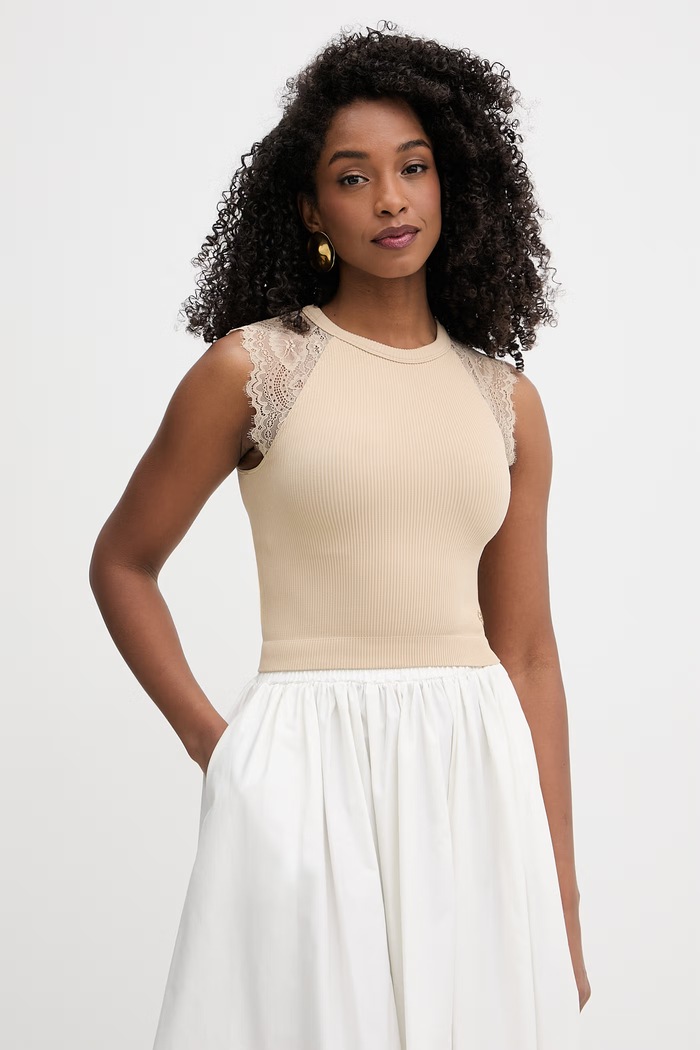 Guess crop top pentru femei MILLIE bej W6GZ01.Z0606