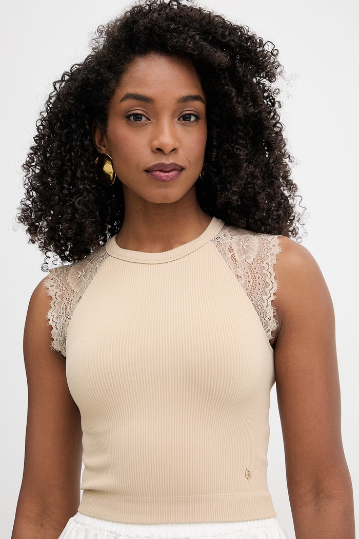 Guess crop top pentru femei MILLIE bej W6GZ01.Z0606