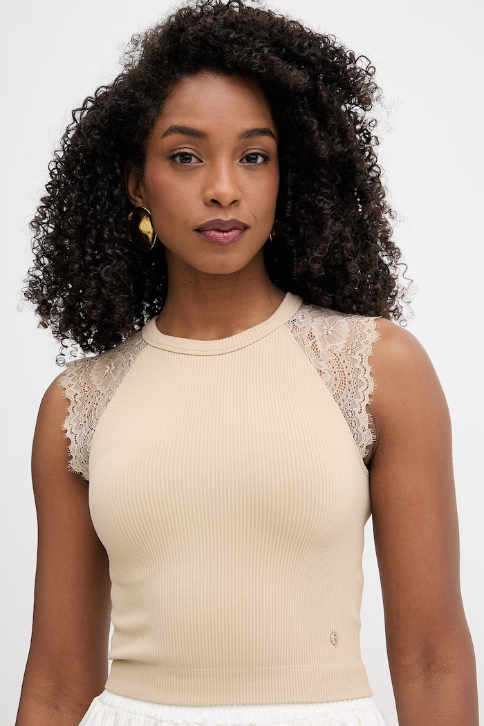 Guess crop top pentru femei MILLIE bej W6GZ01.Z0606