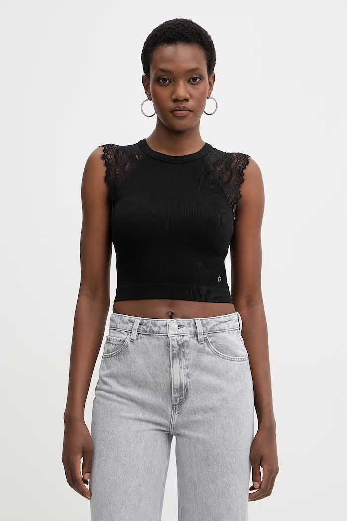 Guess crop top pentru femei MILLIE negru W6GZ01.Z0606