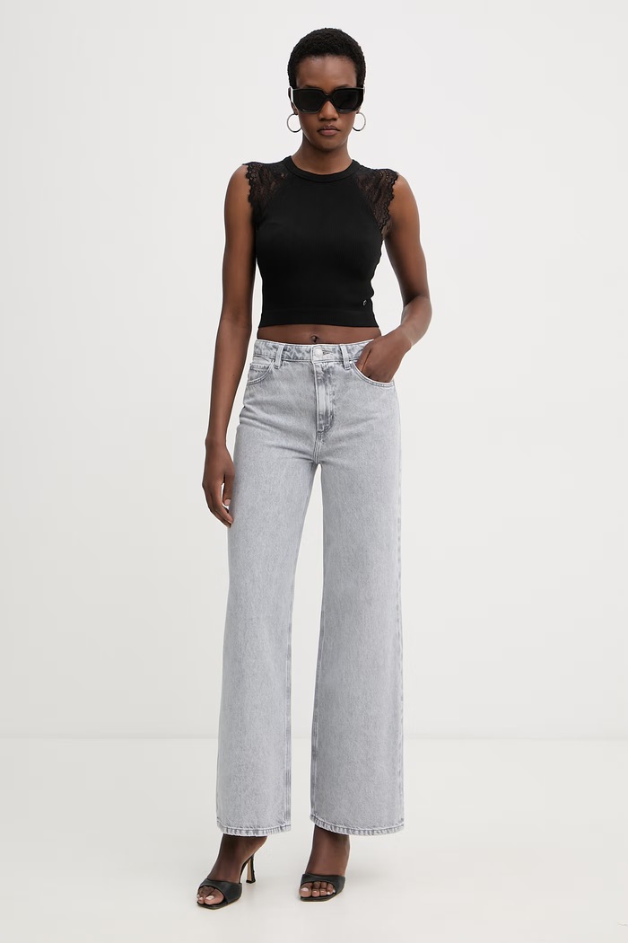 Guess crop top pentru femei MILLIE W6GZ01.Z0606 negru SS26
