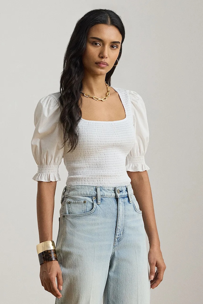 Lauren Ralph Lauren bluză pentru femei, din bumbac alb 200P09102
