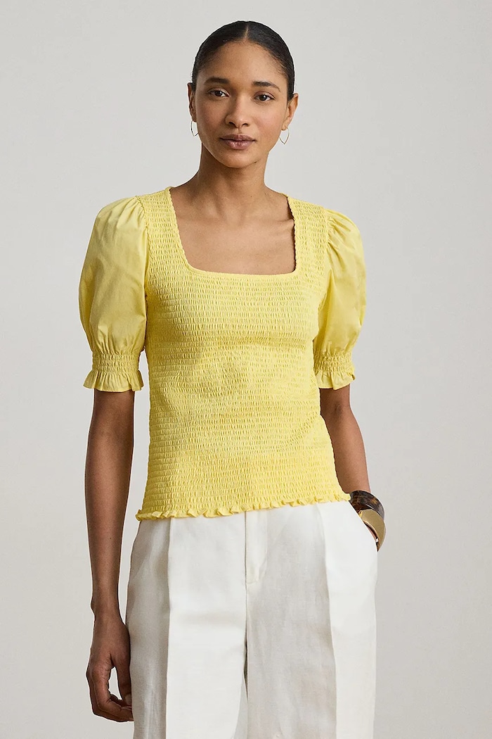Lauren Ralph Lauren bluză pentru femei, din bumbac galben 200P09102