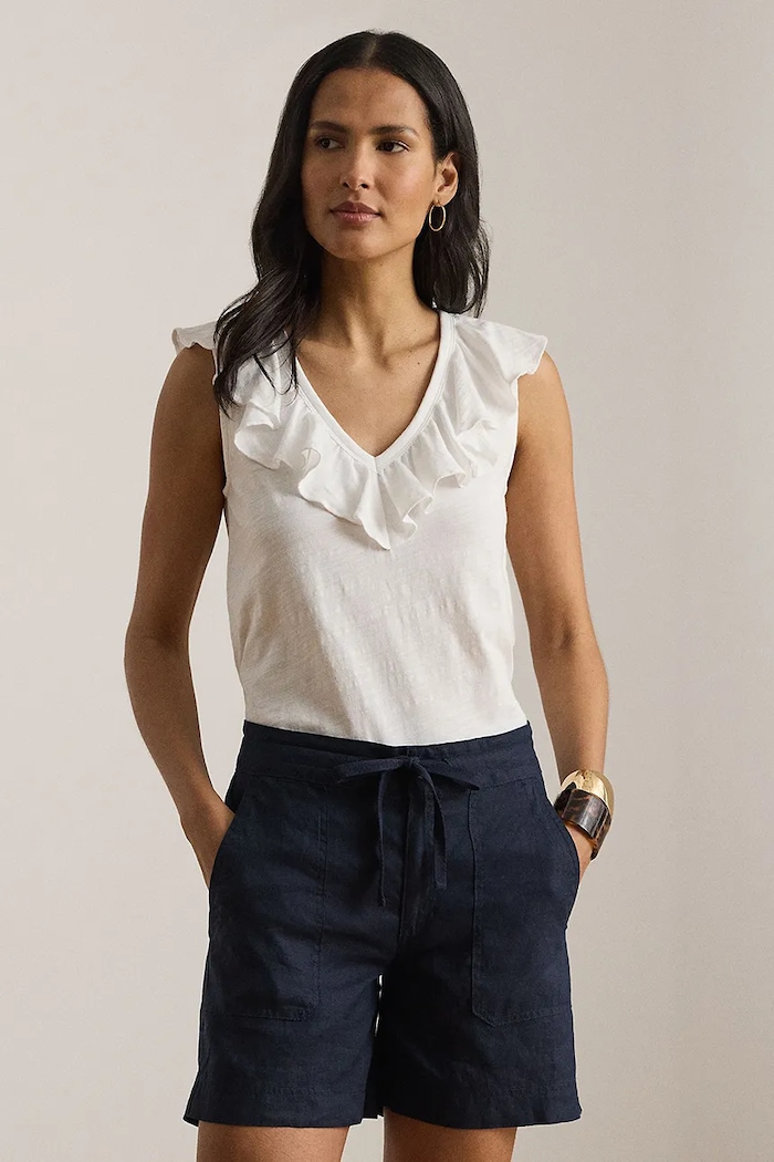 Lauren Ralph Lauren bluzka z falbanką damska bawełniana biały 200P13315