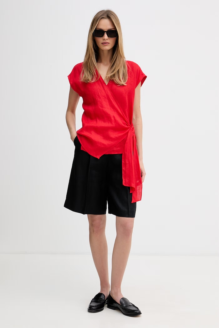 Tommy Hilfiger bluză petrecută pentru femei, din in WW0WW49632 rosu SS26