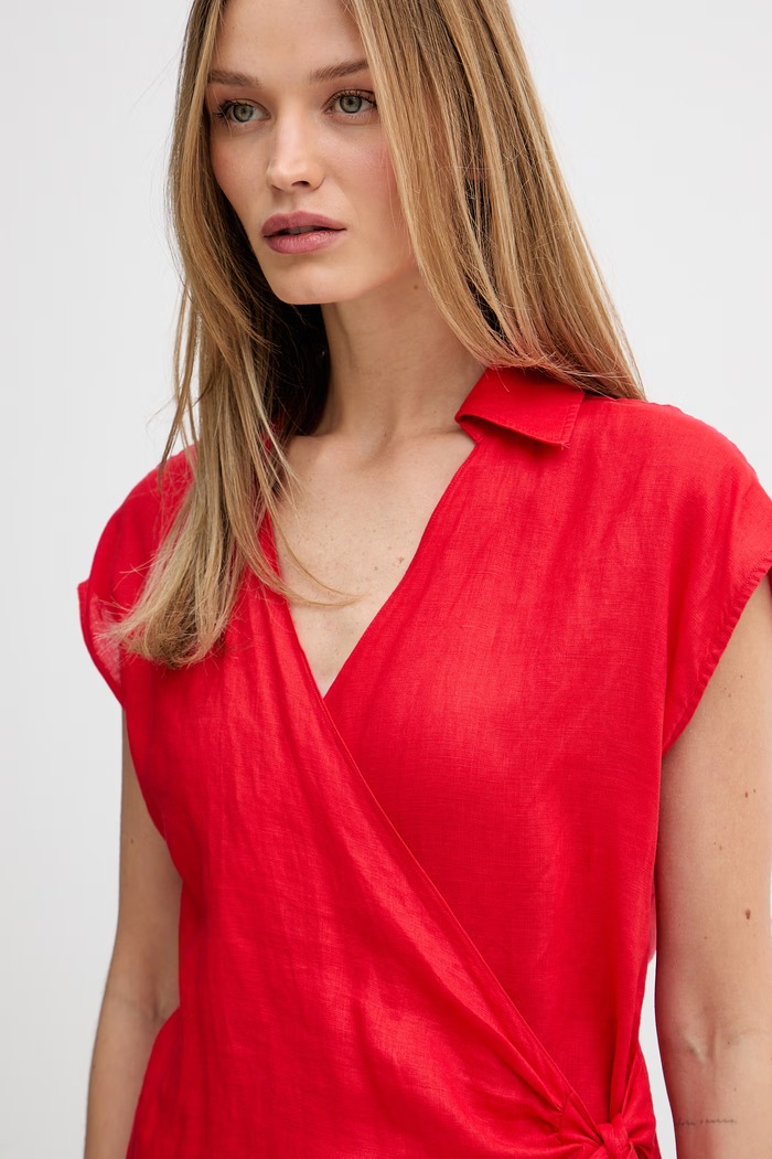 Tommy Hilfiger bluză petrecută pentru femei, din in rosu WW0WW49632