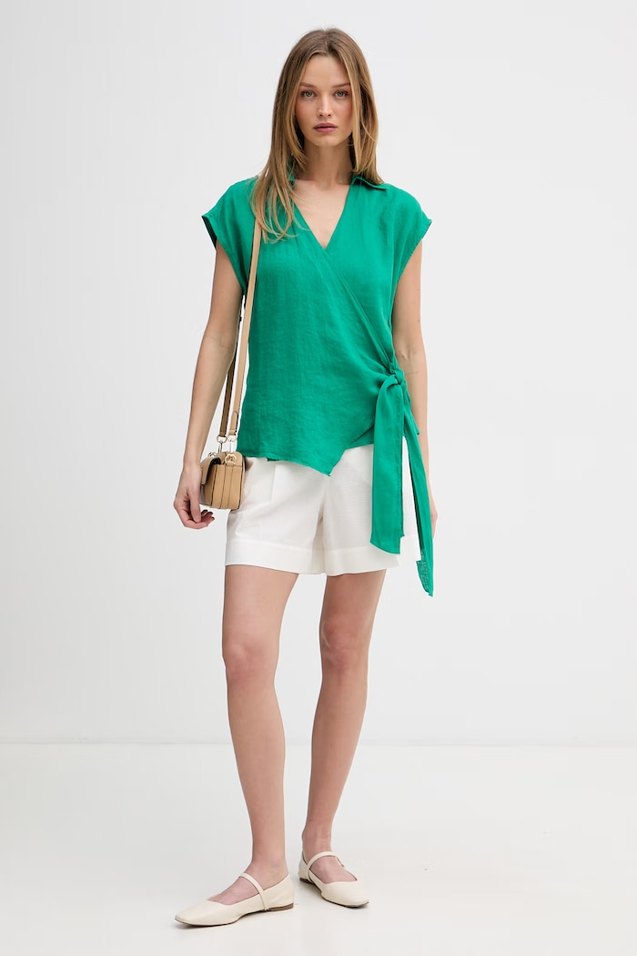 Tommy Hilfiger bluză petrecută pentru femei, din in WW0WW49632 verde SS26