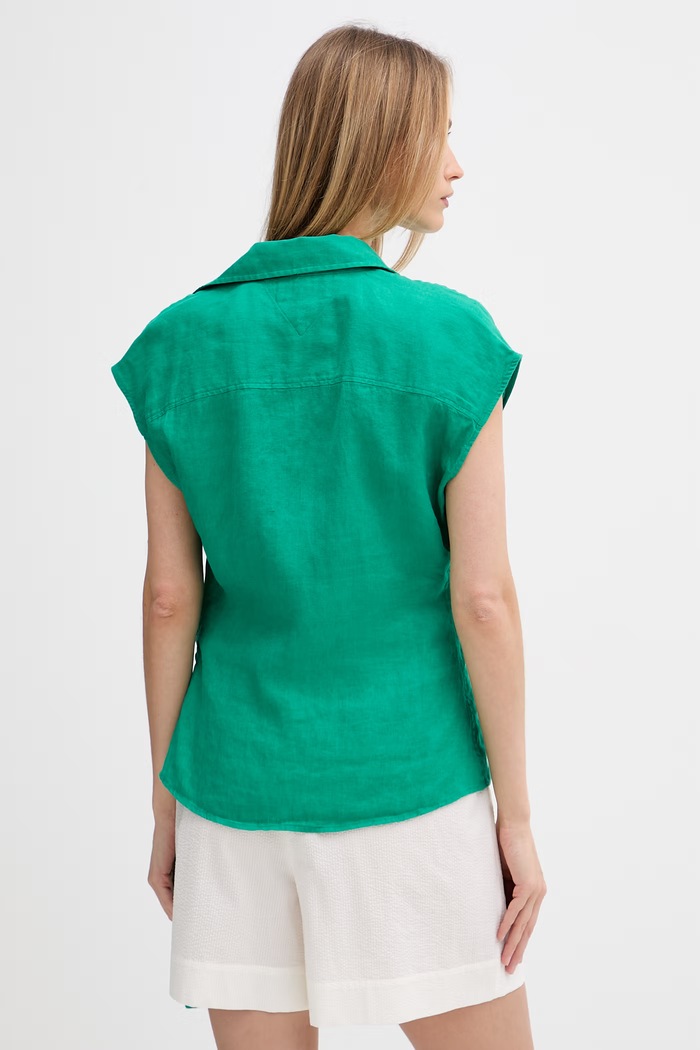 Îmbrăcăminte Tommy Hilfiger bluză petrecută pentru femei, din in WW0WW49632 verde