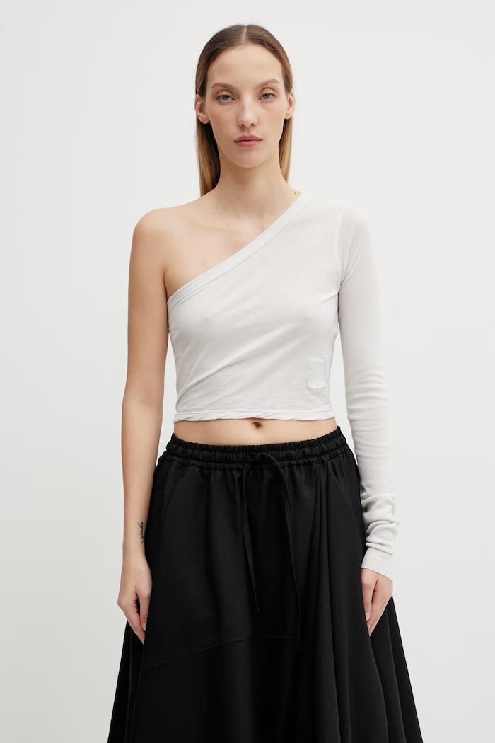 Rick Owens DRKSHDW bluzka bawełniana Ziggy gładkie biały DS01F4214.BH