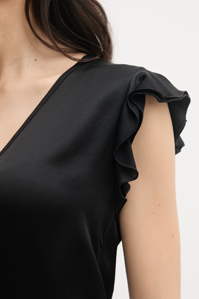 Gaudi bluză cu volane pentru femei, din vâscoză 611FD45048 negru