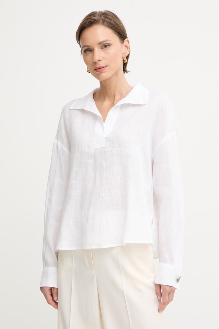 Armani Exchange bluzka koszulowa damska lniana biały XW001756.AF21532