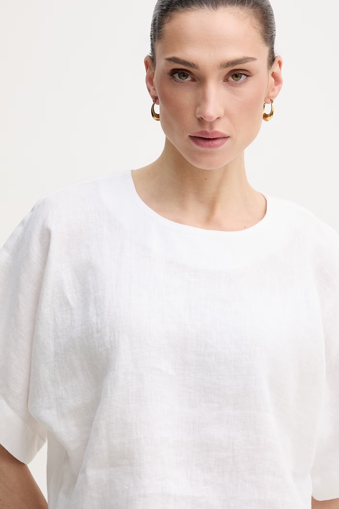 DKNY γυναικεία μπλούζα από λινό λευκό P2RALFYG