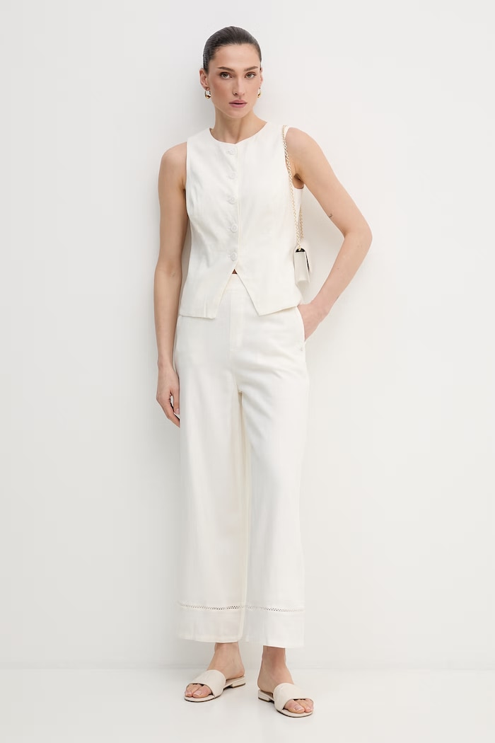 Dkny kamizelka z dodatkiem lnu DJ6V7011 beżowy SS26
