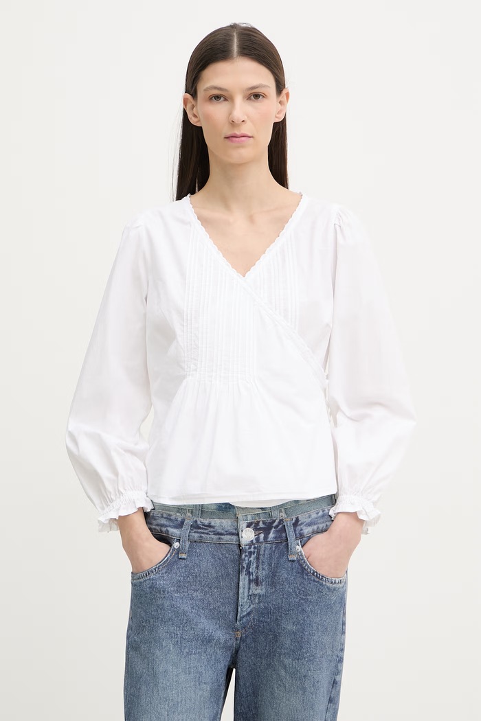 Levi's bluză petrecută pentru femei, din bumbac SOLEIL WRAP alb 005CS