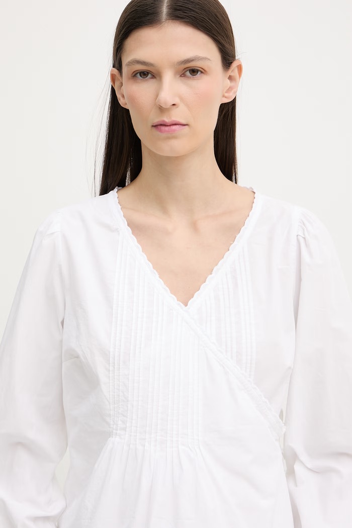 Levi's bluză petrecută pentru femei, din bumbac SOLEIL WRAP alb 005CS