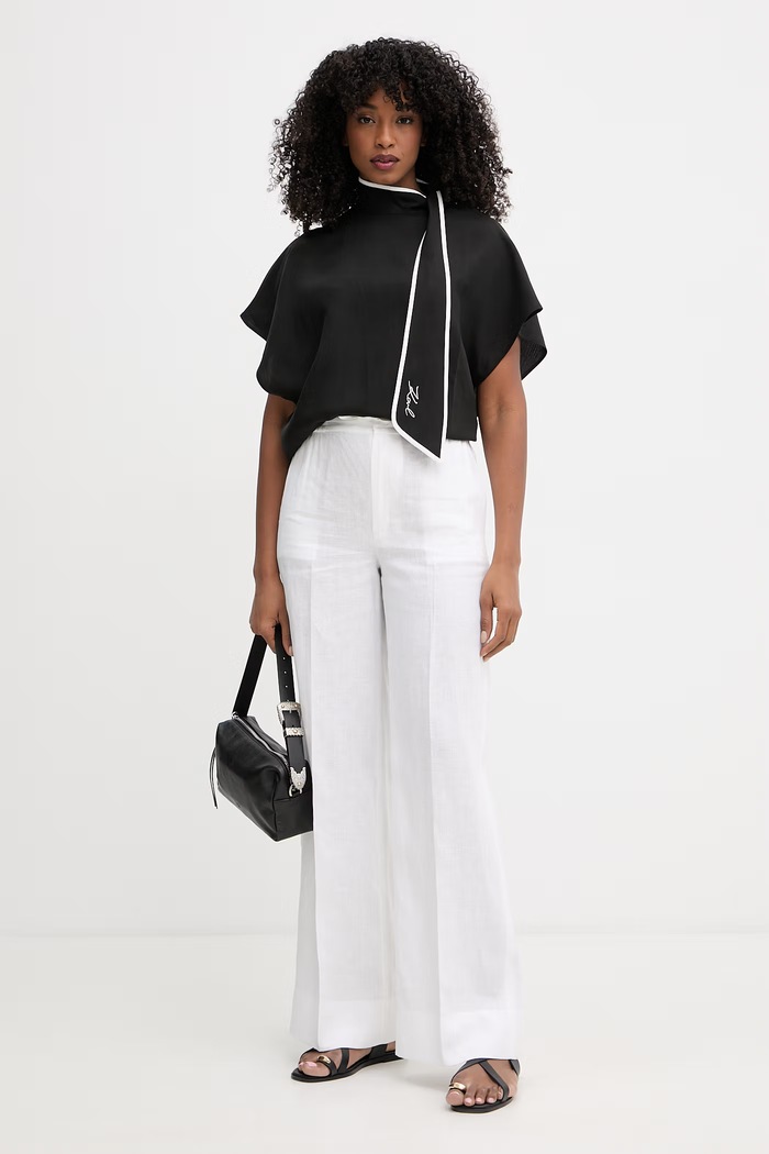 Karl Lagerfeld bluza ženska z dodatkom lanu B2W11015 črna SS26
