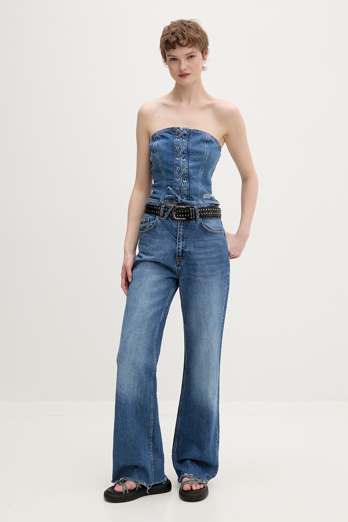 Karl Lagerfeld Jeans bluză cu corset pentru femei, din bumbac B2W11042 albastru SS26