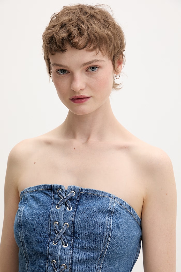 Karl Lagerfeld Jeans bluză cu corset pentru femei, din bumbac albastru B2W11042