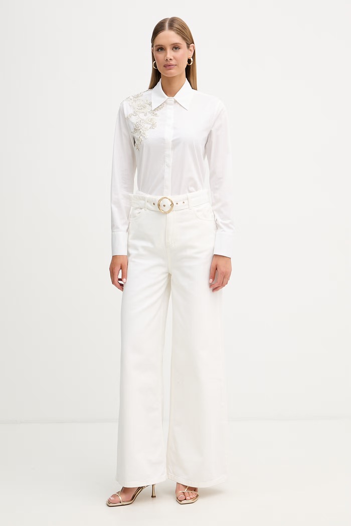 Blugirl Blumarine koszula damska bawełniana z elastanem RA6158.T2943 biały SS26