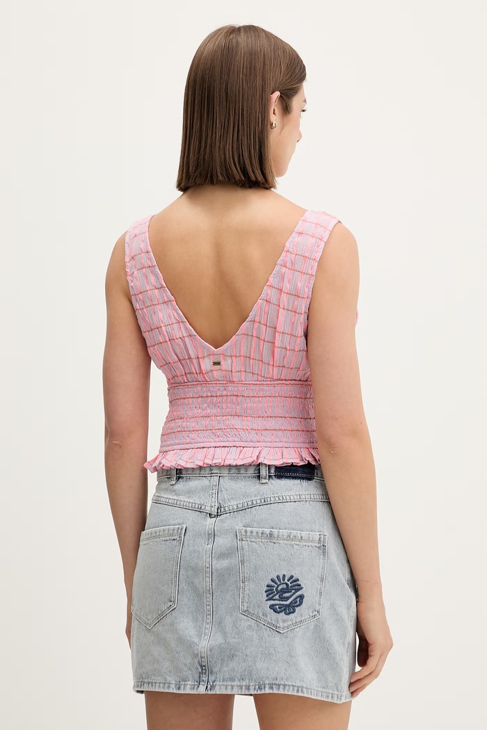Oblačila Rip Curl bluza z naramnicami ženska bombažna PARADISE CHECK TOP 076WSH vijolična
