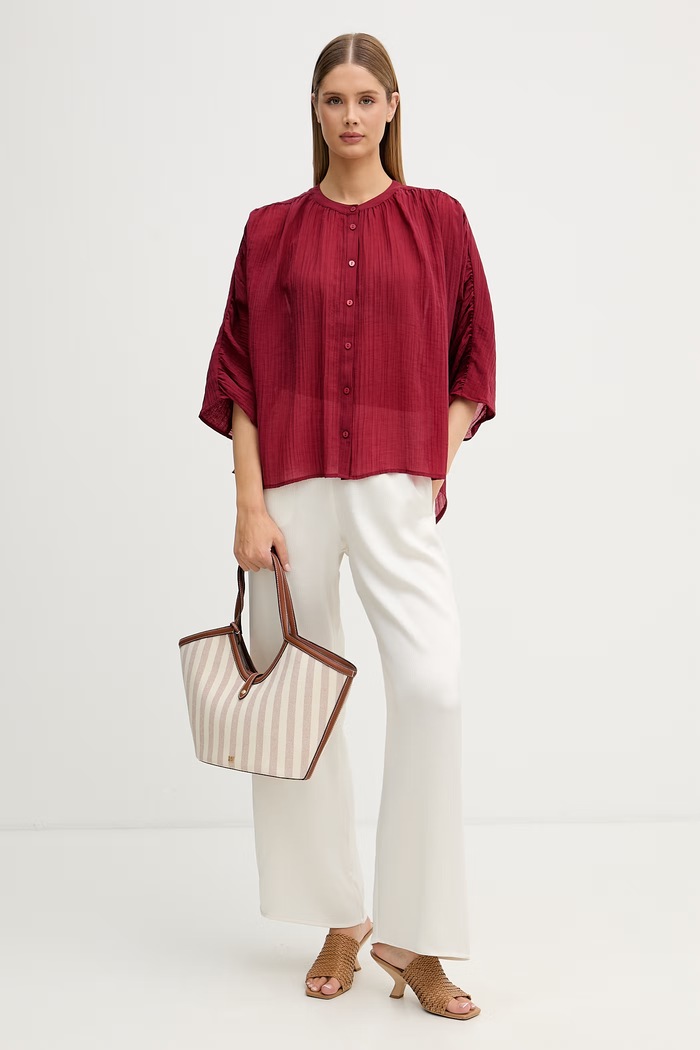 Sisley košeľa dámska s lyocellom 5RBKLQ0B7 burgundské SS26