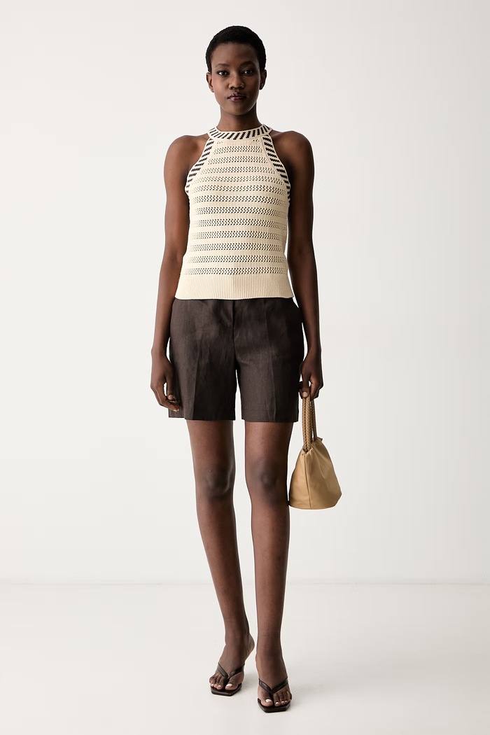 United Colors of Benetton halter bluza ženska luknjičasta 1MDDEH01K bež SS26