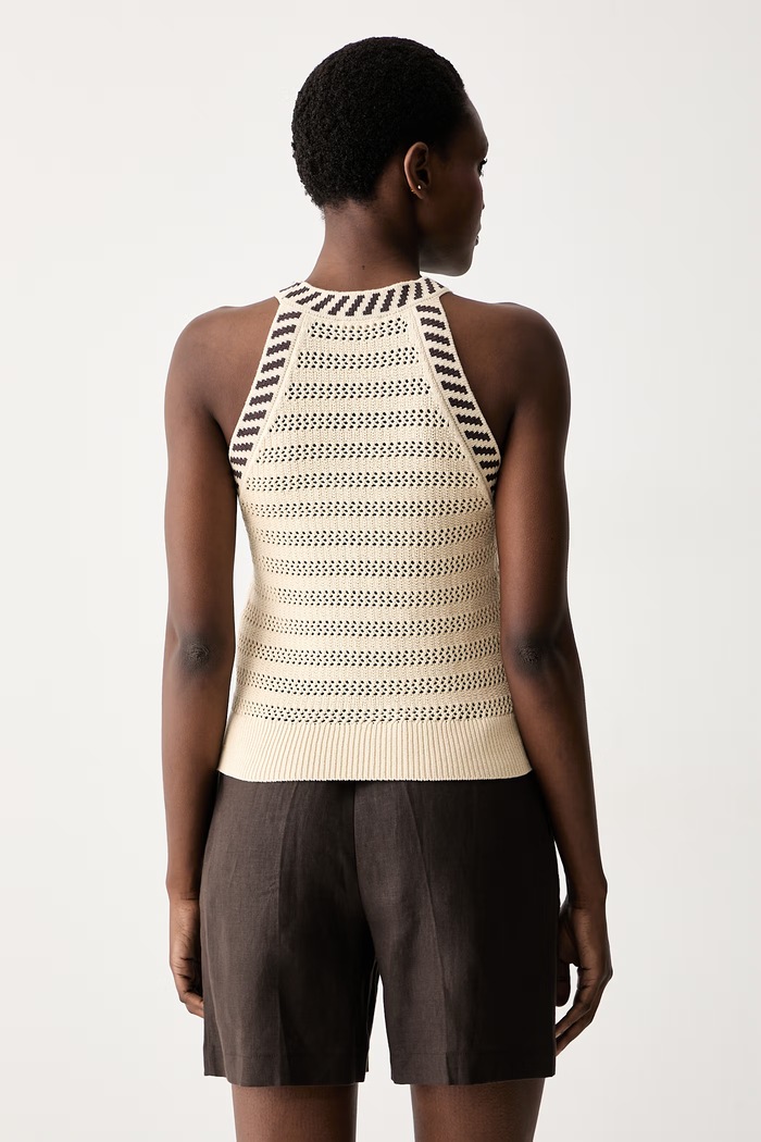 Oblačila United Colors of Benetton halter bluza ženska luknjičasta 1MDDEH01K bež