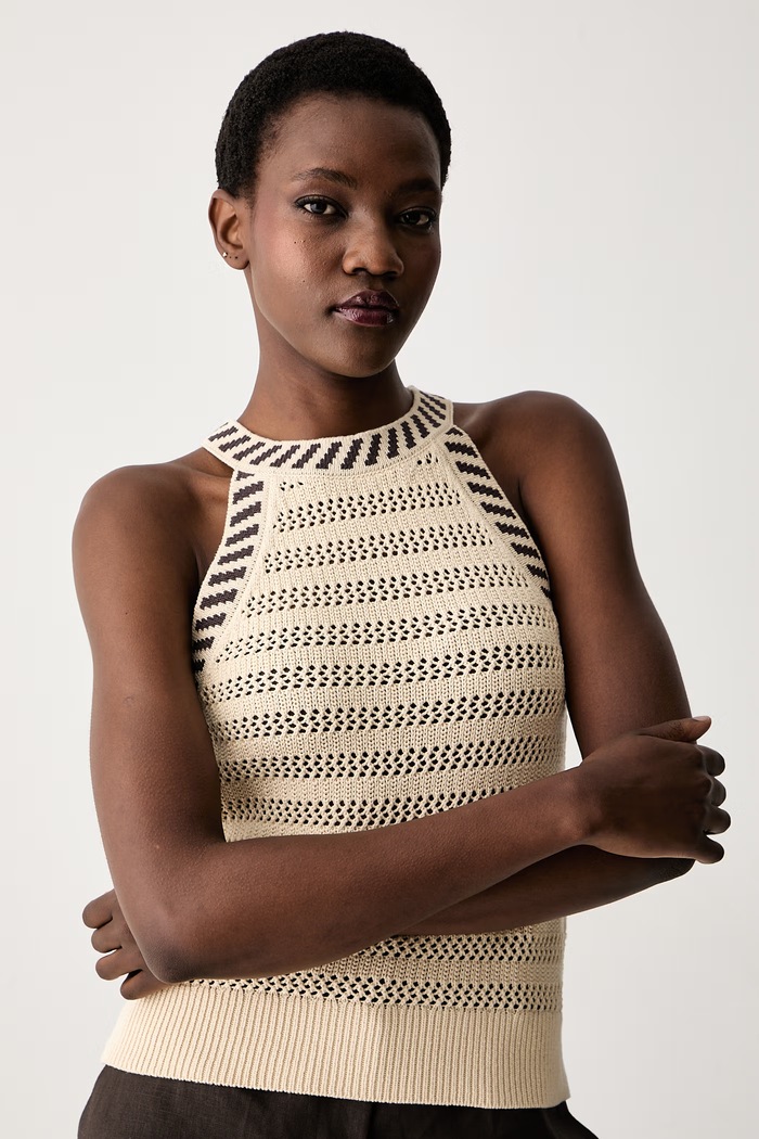 United Colors of Benetton halter bluza ženska luknjičasta bež 1MDDEH01K