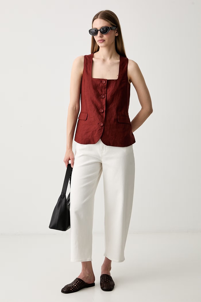 Pedro del Hierro kamizelka jednorzędowa damska lniana 7653732 pomarańczowy SS26