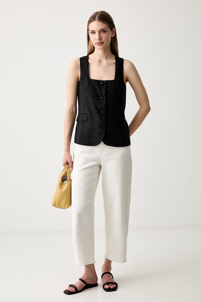 Pedro del Hierro kamizelka jednorzędowa damska lniana 7653732 czarny SS26