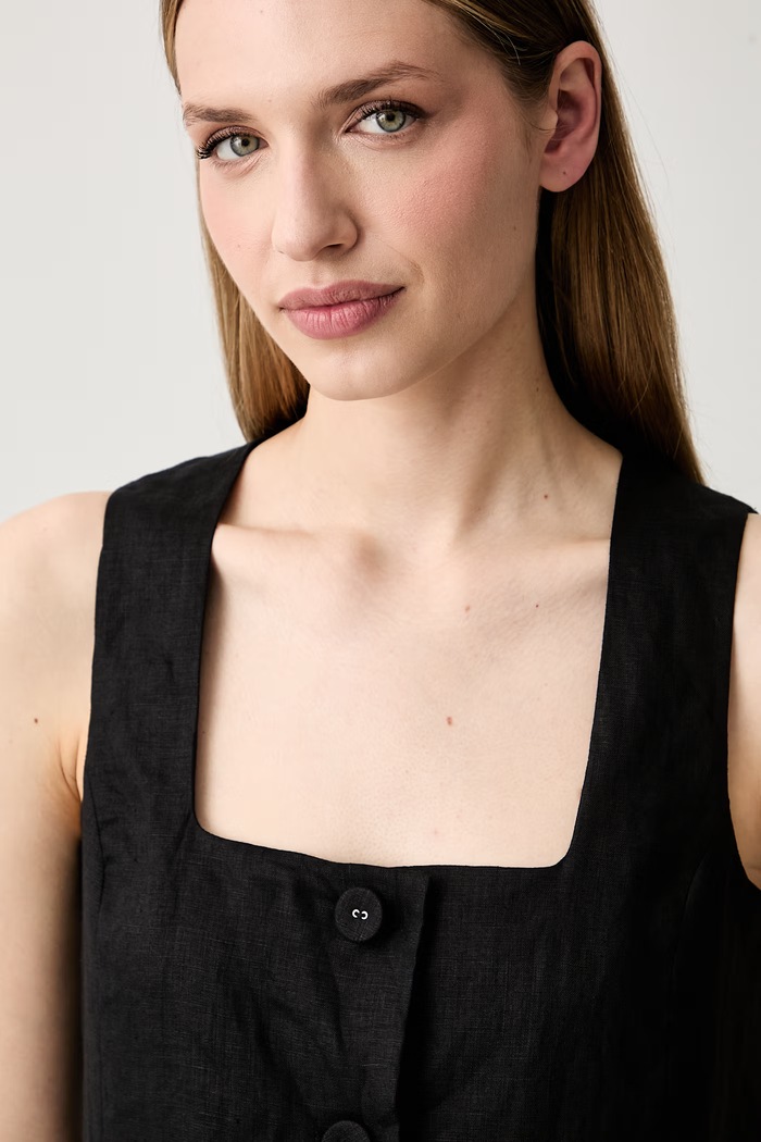 Pedro del Hierro kamizelka jednorzędowa damska lniana czarny 7653732