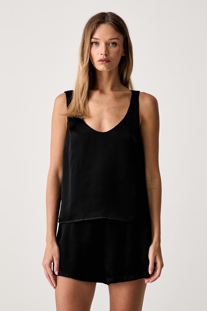Le Privé bluzka na ramiączkach damska z wiskozy PAULETTE TOP NOIR czarny LP00770