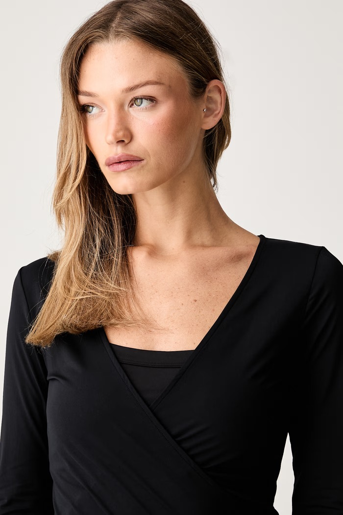 Le Privé bluzka kopertowa damska SOFTSKIN BALLET TOP czarny LP00729
