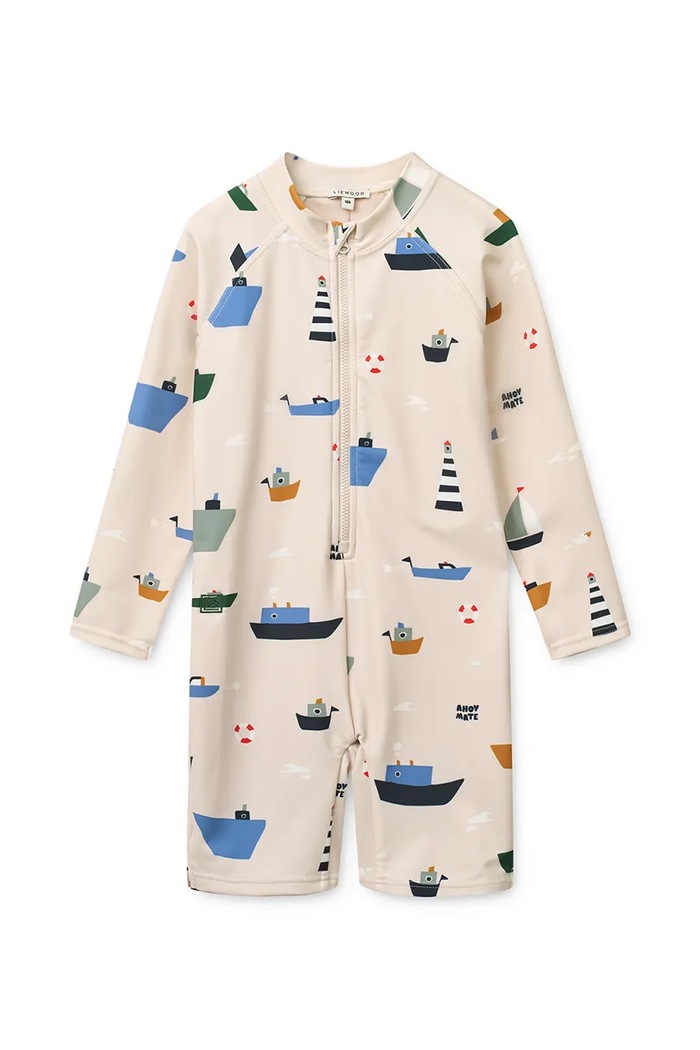 Liewood plažni kombinezon otroški Max Printed LS Swim Jumpsuit bež LW20434.PPY2