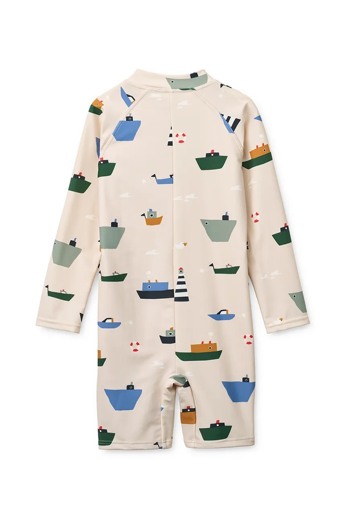 Liewood plažni kombinezon otroški Max Printed LS Swim Jumpsuit LW20434.PPY2 bež SS26