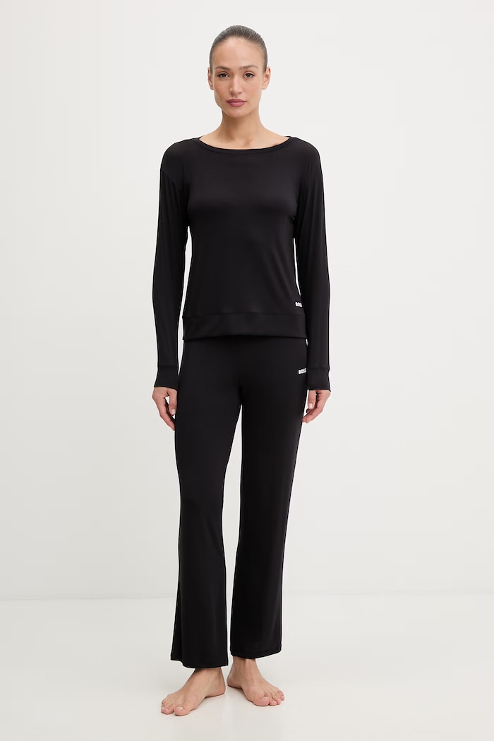 BOSS pijama de pentru femei, cu vâscoză Element Long Set negru 50557088