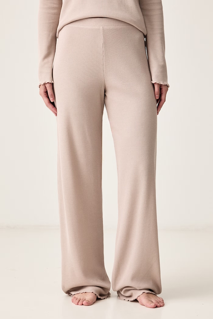 BOSS Spodnie piżamowe damskie z bawełną Cosy Waffle Pants beżowy 50557176