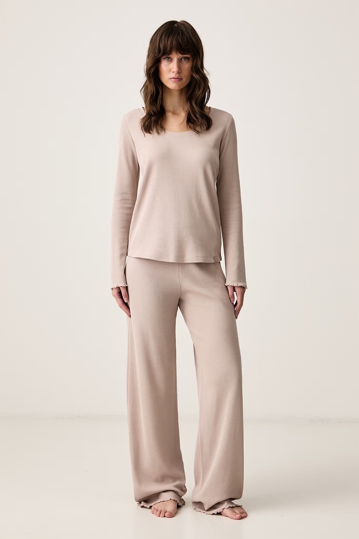 BOSS Spodnie piżamowe damskie z bawełną Cosy Waffle Pants 50557176 beżowy SS26