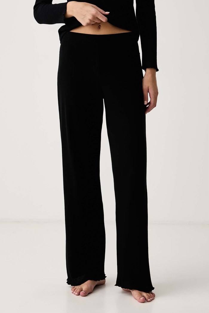 BOSS Spodnji del pižame ženski z bombažem Cosy Waffle Pants črna 50557176