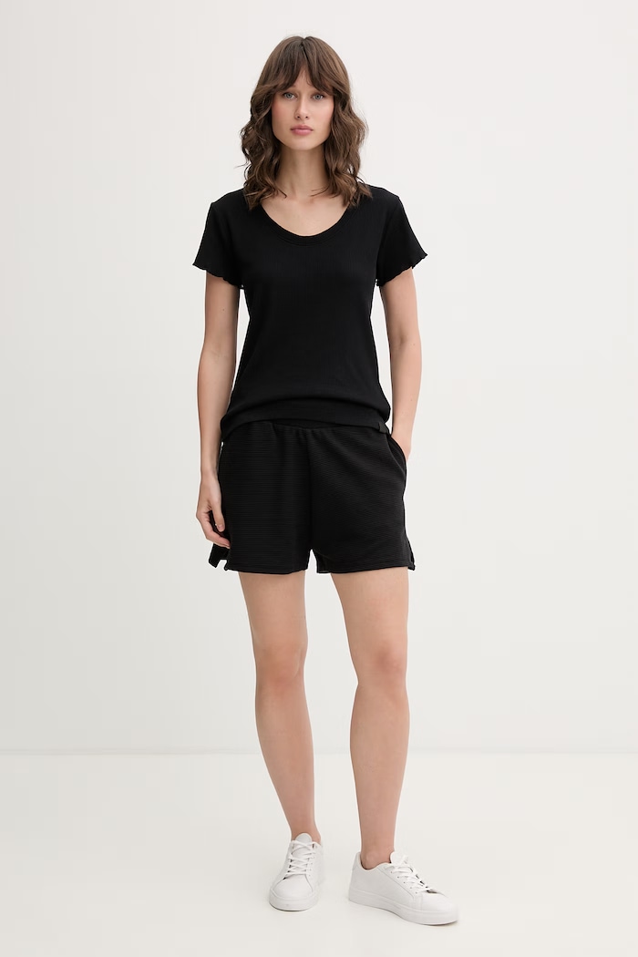 BOSS pyžamové tričko dámske s modalom Cosy Waffle T-Shirt 50557177 čierna SS26